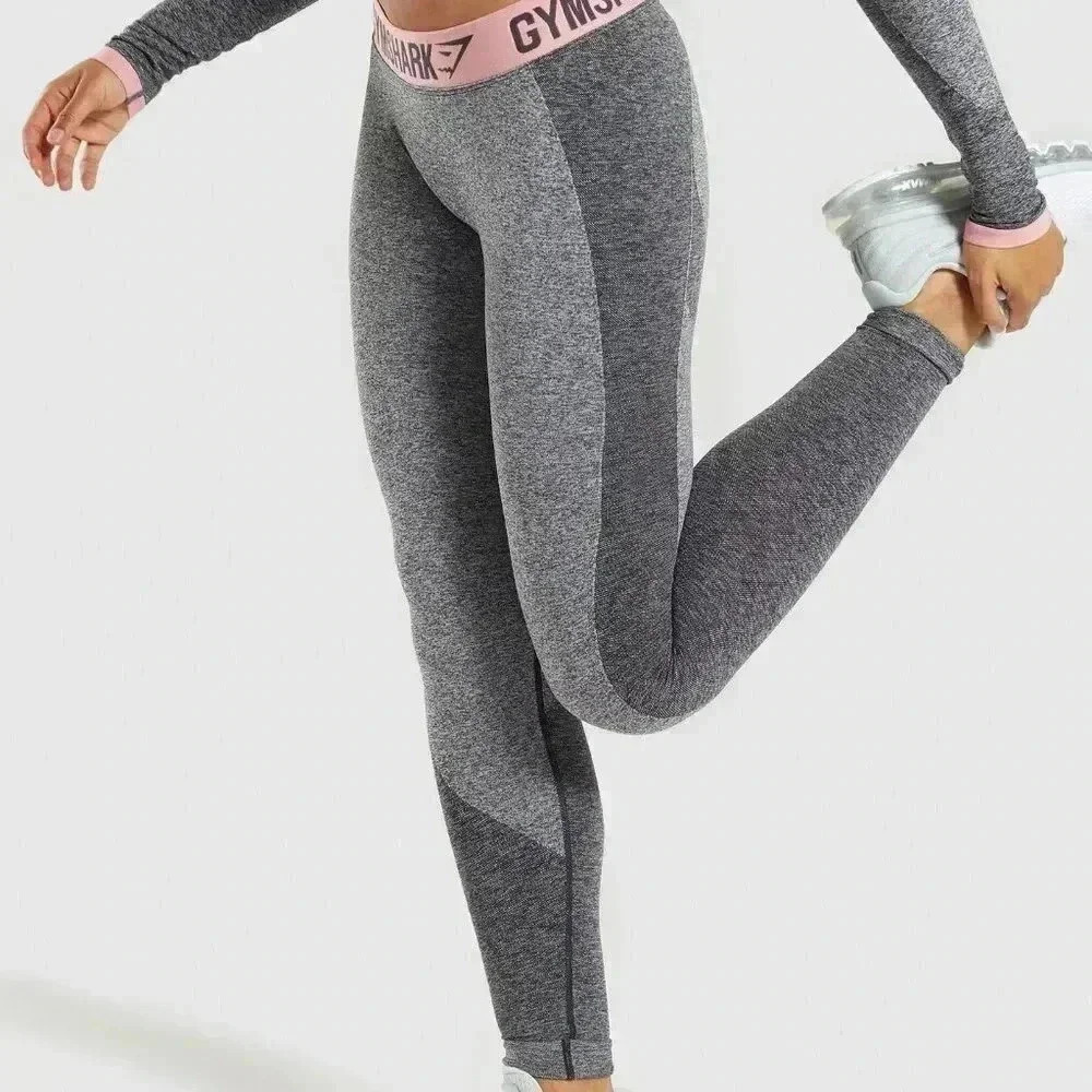 Gymshark Flex Leggings Mid Rise Grey  Pink Waistband Women's Size M